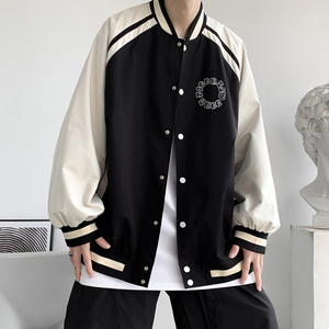 23春季  港风时尚拼接拼色排扣棒球服设计感印花夹克JK877P65控88图片
