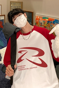夏季潮流拼色印花宽松半袖体恤圆领短袖T恤 DT456特批P35控58图片