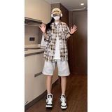 夏季彩格喷墨情侣衬衣宽松短袖衬衫S226特批P40控68，男装衬衫，电商A247