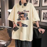 港风23新款夏季时尚印花圆领百搭潮流宽松短袖T恤T1160P25控38，男装T恤，电商A247