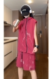 夏季防水速干多拉链连帽背心T恤工装短裤套装TZ1480特批P65控98，男装休闲套装，电商A247