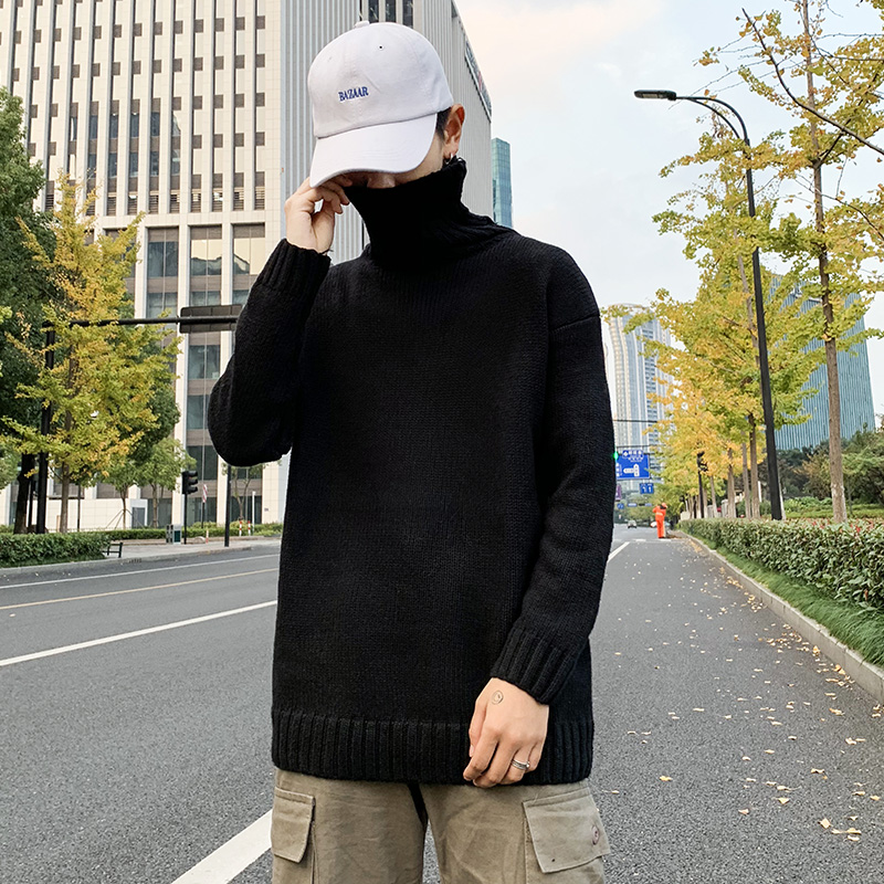 Winter trend thick needle bottomed sweater thickened loose solid high neck sweater