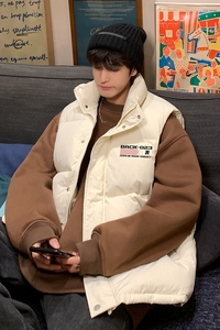 港风23新款秋冬时尚百搭宽松字母印花羽绒马甲MJ108P115控158图片