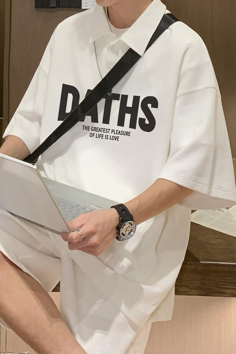 港风美式复古字母印花百搭短袖体恤休闲短裤套装TZ731P75控98,男装休闲套装,电商A247