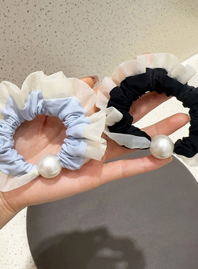 高级感网纱花边蓝色发圈大肠发圈扎马尾头绳发绳头花高弹力不伤发