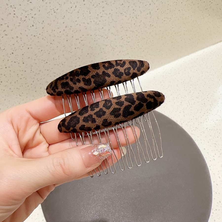 时尚豹纹发梳倒插梳碎发夹刘海夹