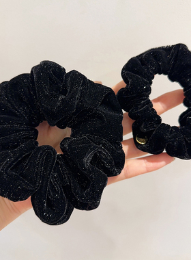 黑色闪闪秋冬复古丝绒大肠圈金标高级感皮筋扎头发绳发圈马尾头花