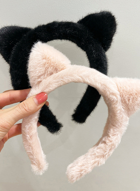 卡通可爱少女粉毛绒发箍猫耳朵洗脸发箍女甜美外出压发箍发夹发卡