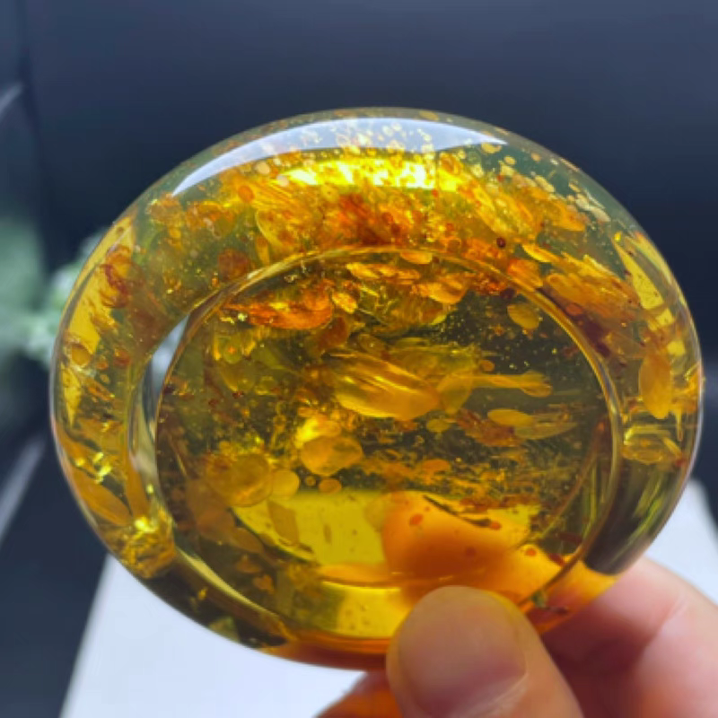 【李氏珠宝】馆藏级57圈18宽天然花珀手镯意境唯美天然缅甸琥珀