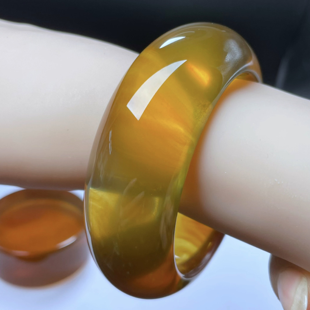 【李氏珠宝】收藏级57.8圈24宽金绞蜜手镯无瑕疵天然缅甸琥珀