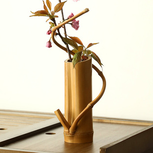 禅意茶室书房酒店竹编竹筒装 饰插花 摆件创意中式 竹制花器茶道中式