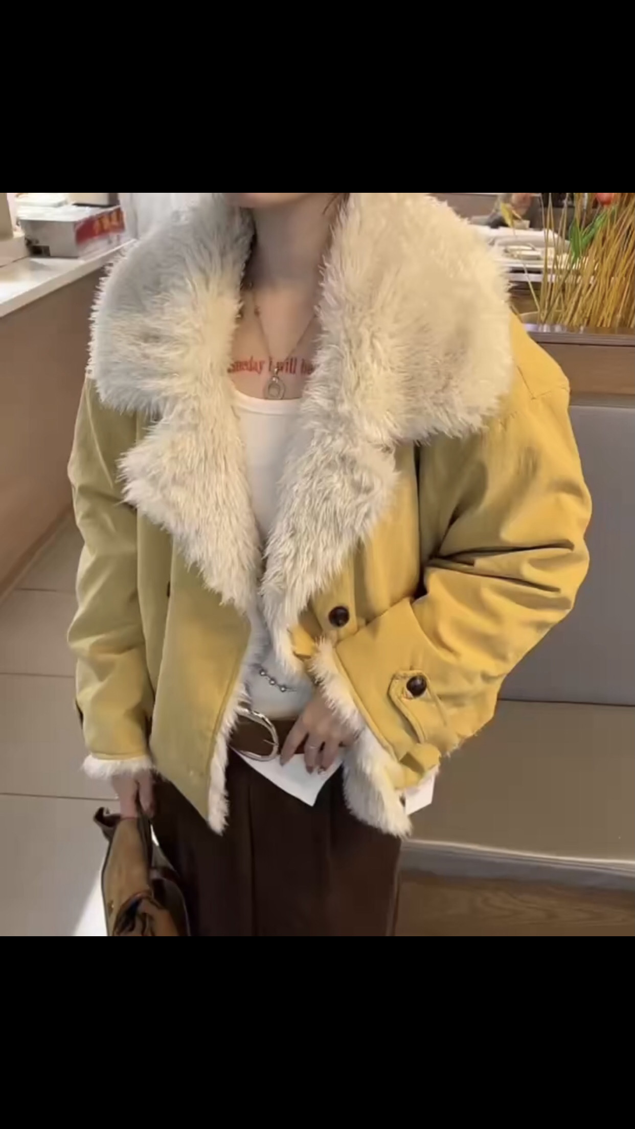 冬新款时尚羊羔毛短款双排扣棉衣外套女加厚毛毛内里派克棉服上衣