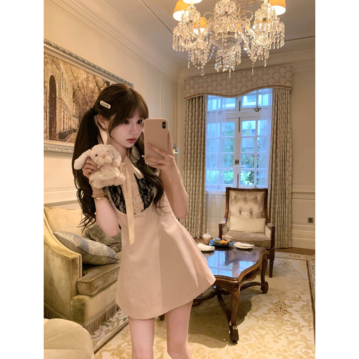 你家辣辣halo lala富家乖乖女/香槟粉色娃娃连衣裙（送可替换丝带