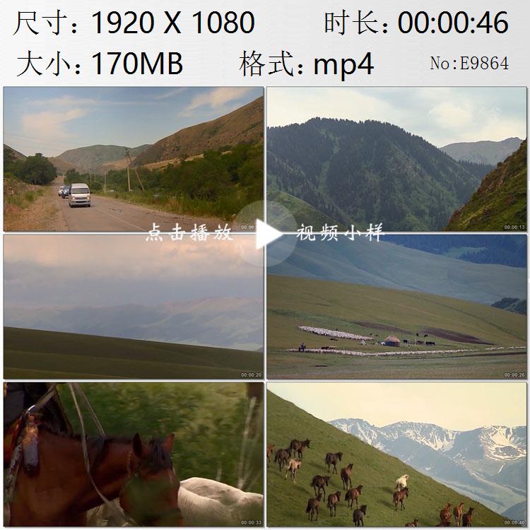 哈萨克斯坦草原雪山马群羊群牧民高清实拍视频素材