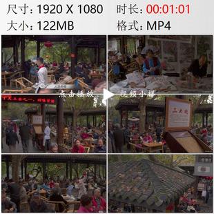 航拍四川成都人民公园露天茶座采耳字画喝茶聊天小吃实拍视频素材