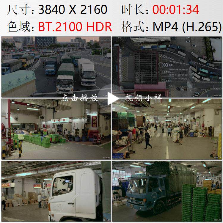 航拍澳门拱北口岸清晨运菜卡车通关新批发菜市场高清实拍视频素材