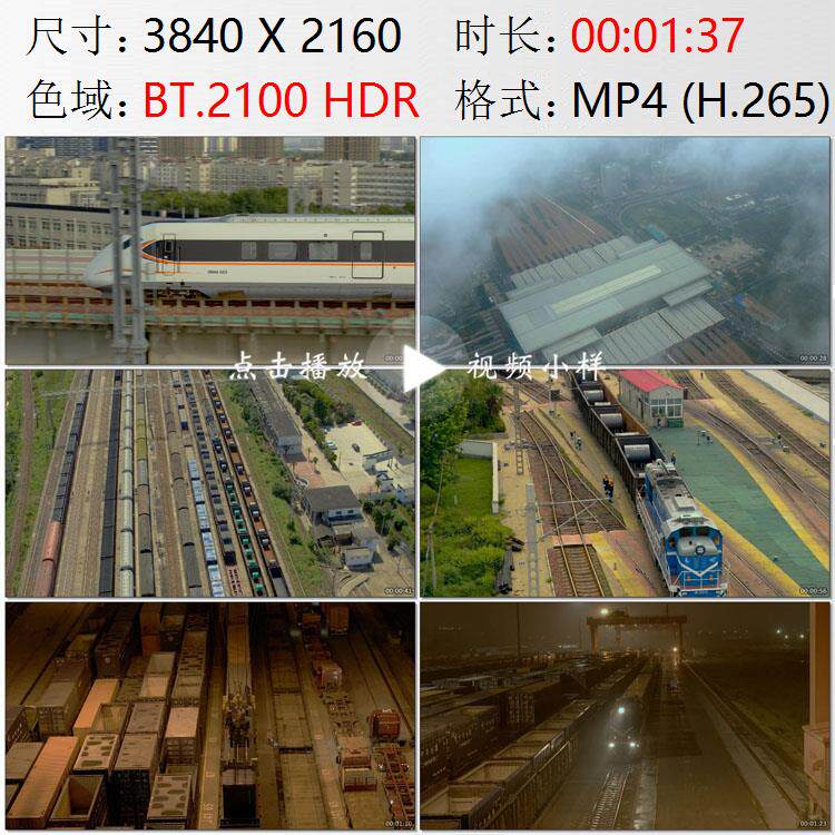 航拍河南郑州高铁东站铁路货运列车编组中欧班列高清实拍视频素材 - 实物图