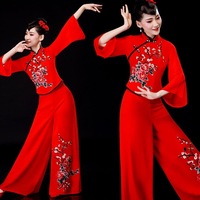 秧歌服演出服裝女2024新款中老年廣場(chǎng)舞扇子舞蹈套裝民族風(fēng)表演服
