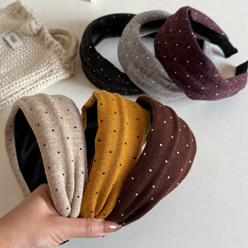 韩系秋冬美拉德波点针织发箍