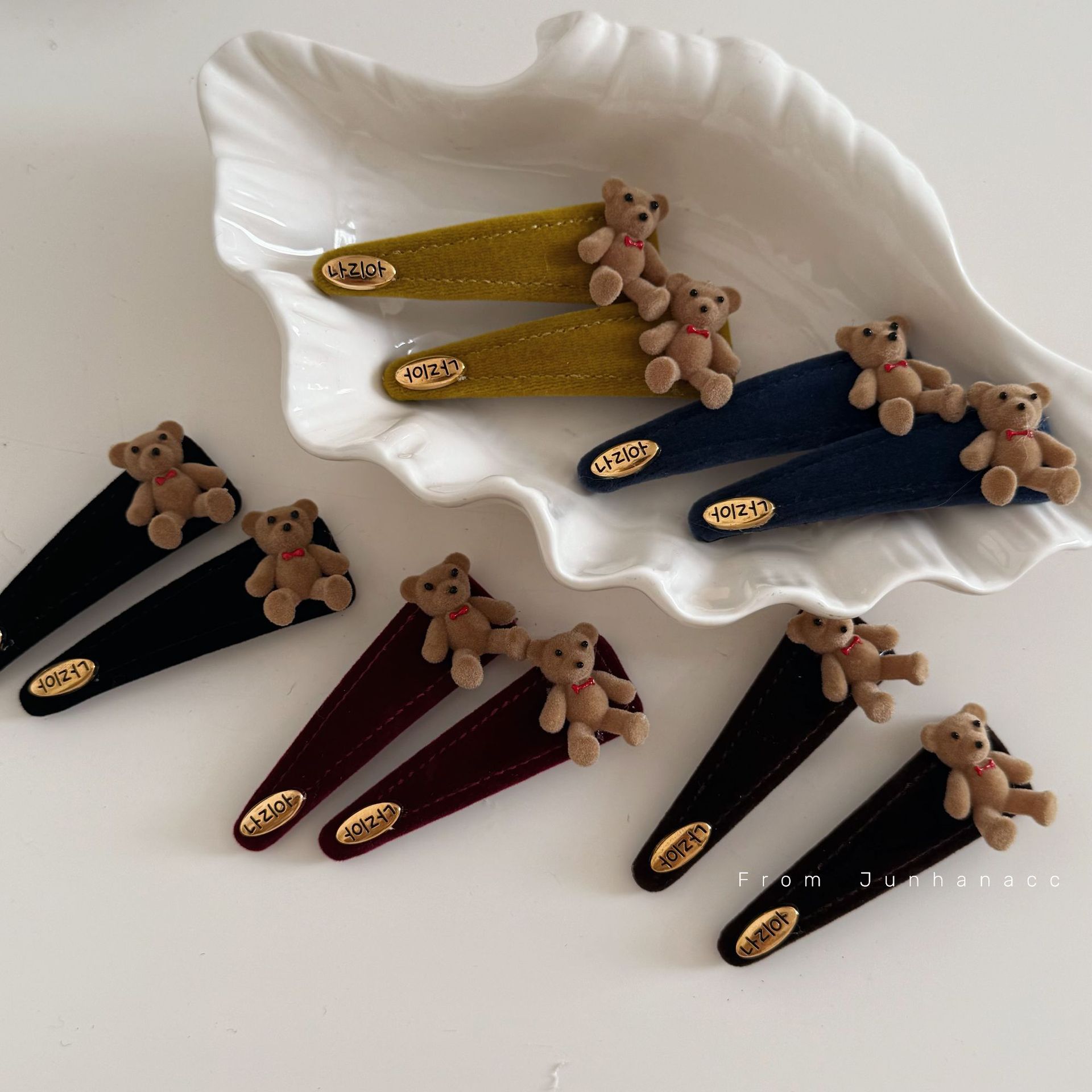 韩系丝绒小熊刘海夹侧边夹