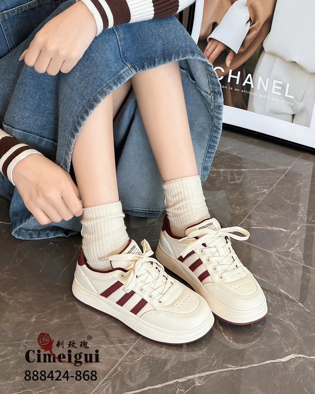 刺玫瑰正品女鞋2024秋冬羊纹绒里舒适平底系带小白鞋868（35-40码