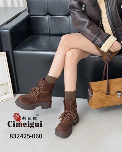 刺玫瑰正品女鞋2025冬时尚羊京绒厚底厚绒可折工装勃肯短靴060