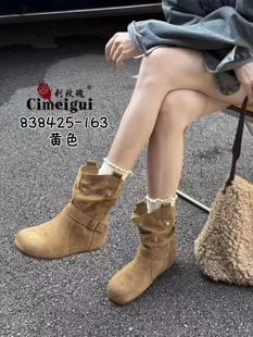 刺玫瑰正品女鞋2025秋冬羊京皮内增高3cm单里勃肯堆堆西部短靴163