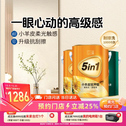 立邦竹炭抗甲醛五合一小羊皮效果漆B4家用墙面乳胶漆涂料油漆同城
