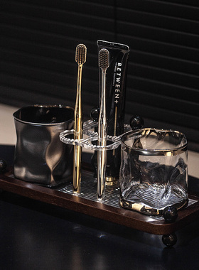 复古牙刷收纳架卫生间洗漱台情侣两人漱口杯电动牙刷牙膏置物架