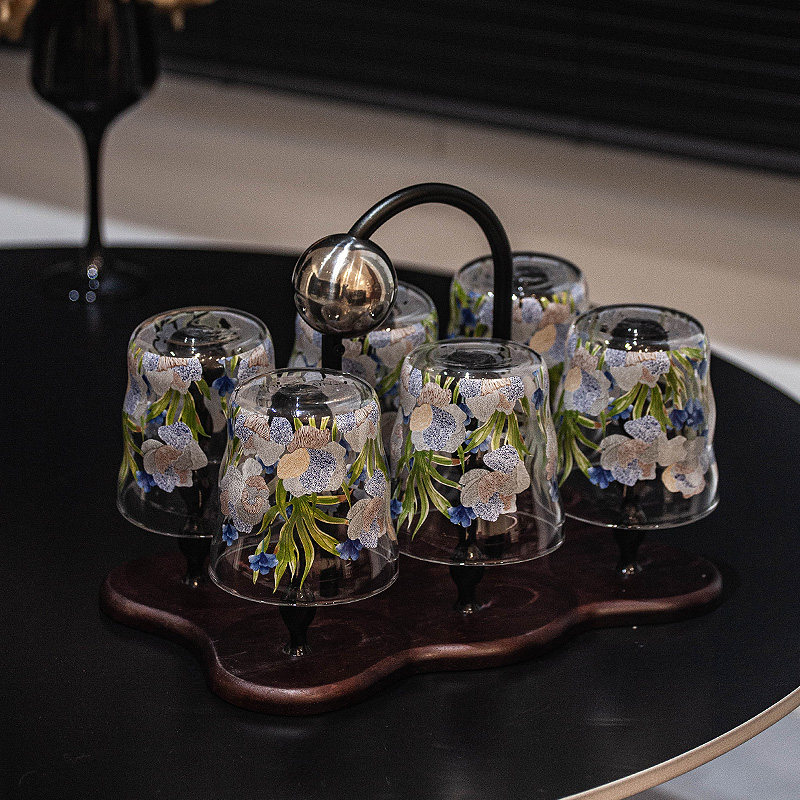 高颜值家用客厅待客玻璃杯啤酒杯套装小清新水杯耐热茶杯杯架套装图片