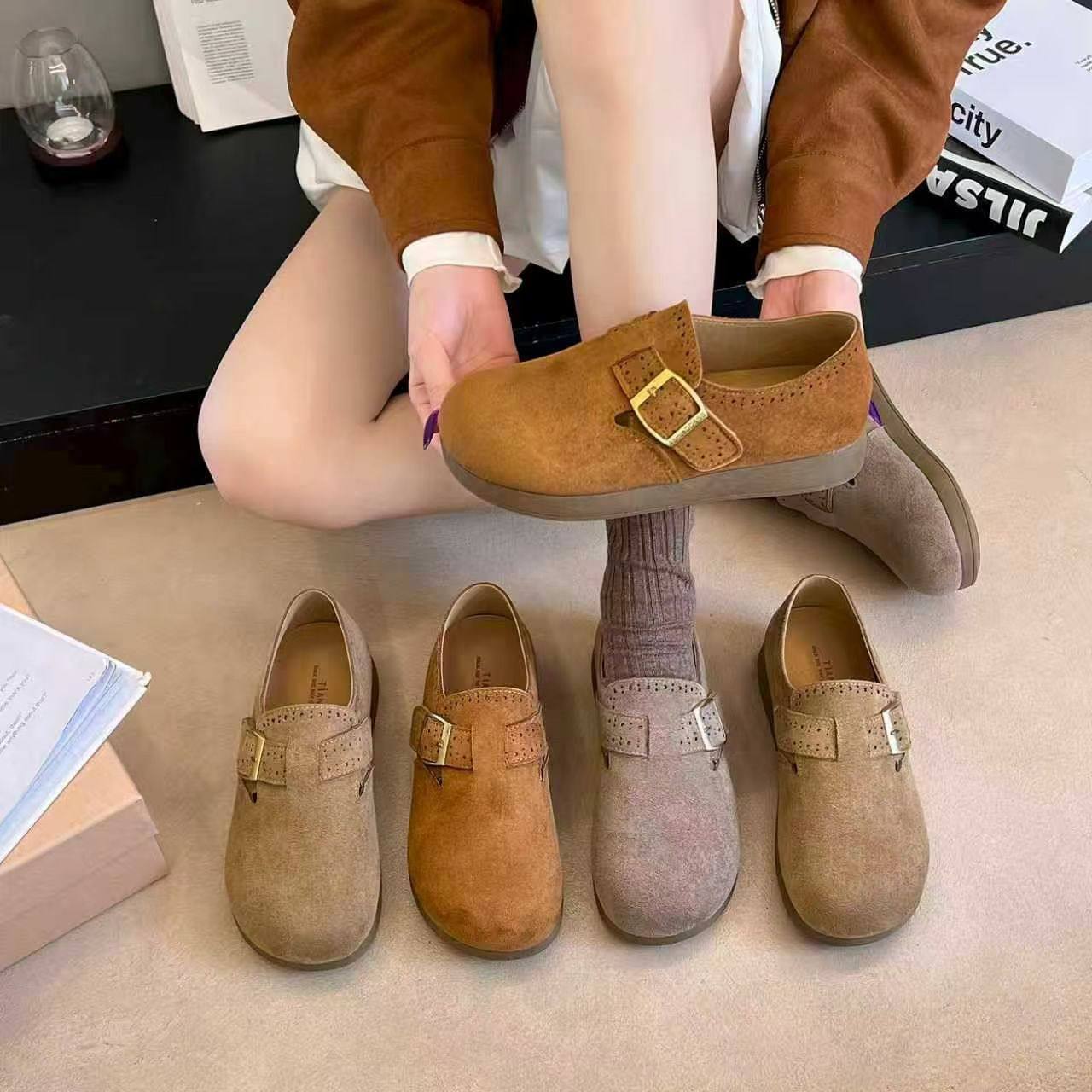 2026春季新款复古平底勃肯鞋女百搭时尚一脚蹬休闲软底单鞋豆豆鞋,女鞋,乐福鞋（豆豆鞋）,淘宝优惠券,粉丝福利购,淘宝优惠卷