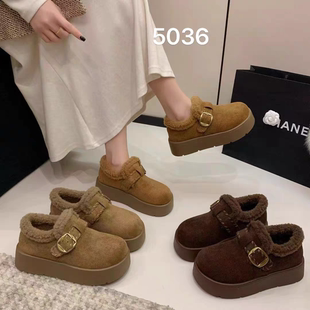 厚底雪地靴女2025新款冬季一脚蹬毛毛勃肯鞋加绒加厚保暖乐福棉鞋