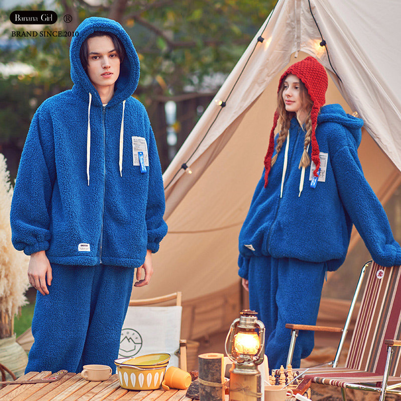 Bananagirl情侣睡衣女冬季珊瑚绒加厚加绒蓝色可外穿家居服套装男,女士内衣/男士内衣/家居服,睡衣/家居服套装,淘宝优惠券,粉丝福利购,淘宝优惠卷