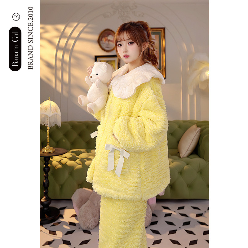 Bananagirl睡衣女冬季公主风新款珊瑚绒保暖加厚纯色女士家居服套,女士内衣/男士内衣/家居服,睡衣/家居服套装,淘宝优惠券,粉丝福利购,淘宝优惠卷