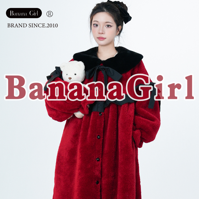 bananagirl加厚保暖红色新年睡衣