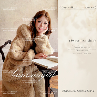 Bananagirl睡衣女套冬季新款珊瑚绒加厚长款睡袍加绒可外穿家居服