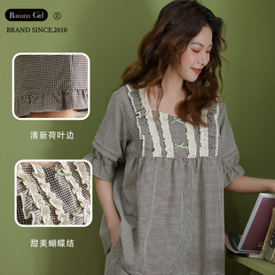 女士2024年新款 宽松大码 日系格子短袖 薄款 夏天家居服 短裤 睡衣夏季