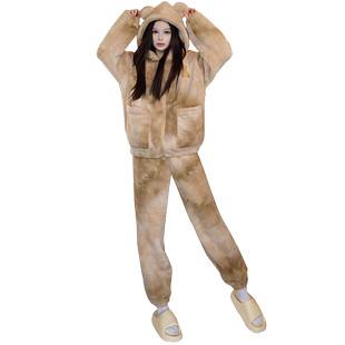 Bananagirl睡衣女冬季可爱小熊加厚珊瑚绒可外穿毛绒法兰绒家居服