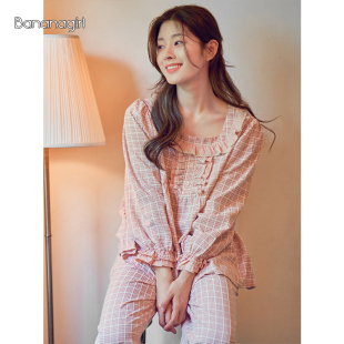 格子 套装 Bananagirl睡衣女春秋甜美韩版 清新公主风女士家居服长袖