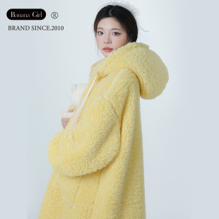 Bananagirl2024冬季 加厚睡袍女保暖珊瑚绒甜美连帽家居服加绒 新品