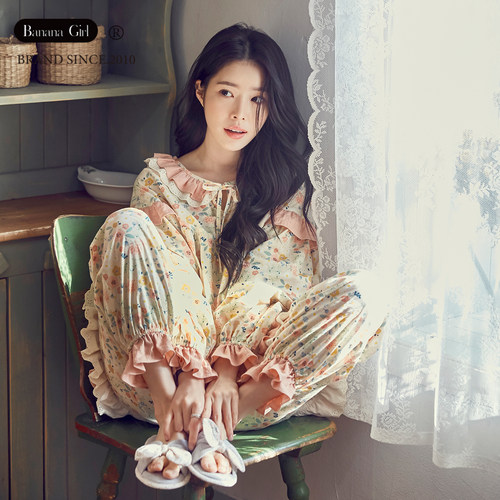 春秋棉质长袖套装女士新款睡衣