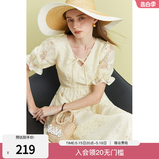 A字长裙子23FS12227 新品 烧花连衣裙女浪漫2023夏季 范思蓝恩法式