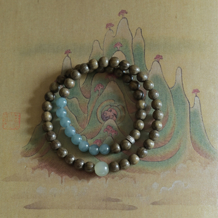 金丝楠乌木老料双圈手串手链蓝翡翠和田青白玉低调华丽国风女饰品