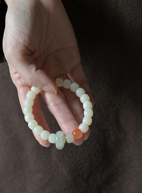 花荷细雨白玉菩提根老型桶珠手串手链转运国风清雅禅意文玩饰品女