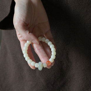 花荷细雨白玉菩提根老型桶珠手串手链转运国风清雅禅意文玩饰品女