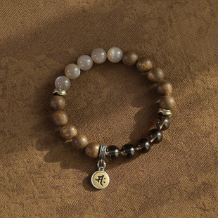 沉光煮茶越南芽庄沉香手串手链奶茶月光石茶水晶本命开运护身符女