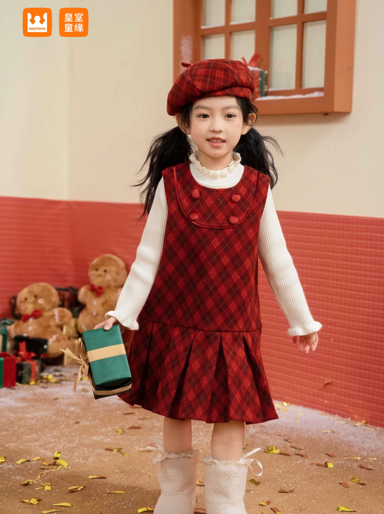 皇室童缘女童连衣裙秋冬季新款宝宝生日礼服儿童红色公主裙子新年