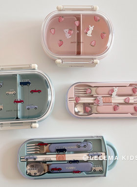 LLM 日本petit main儿童抗菌便当盒不锈钢勺叉筷子套装宝宝餐具