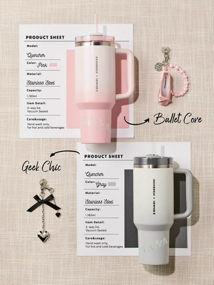 韩国星巴克stanley合作款渐变色不锈钢吸管杯大容量双饮口杯 挂件