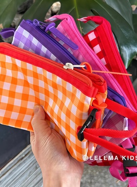 LLM 韩国beemymagic彩色格纹三层小手袋便携收纳包手拿包化妆包